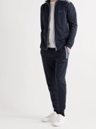 HUGO BOSS - Tapered Piped Logo-Print Cotton-Blend Jersey Track Pants - Blue