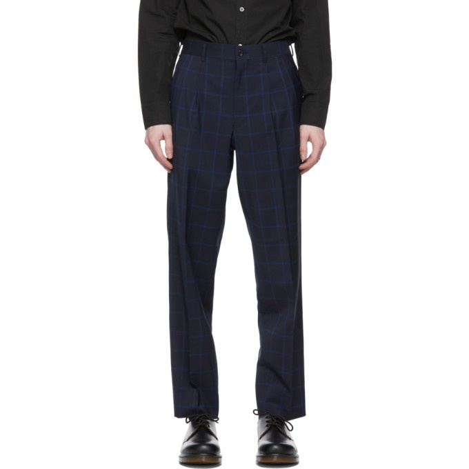 Photo: Comme des Garcons Homme Deux Navy Wool Windowpane Trousers