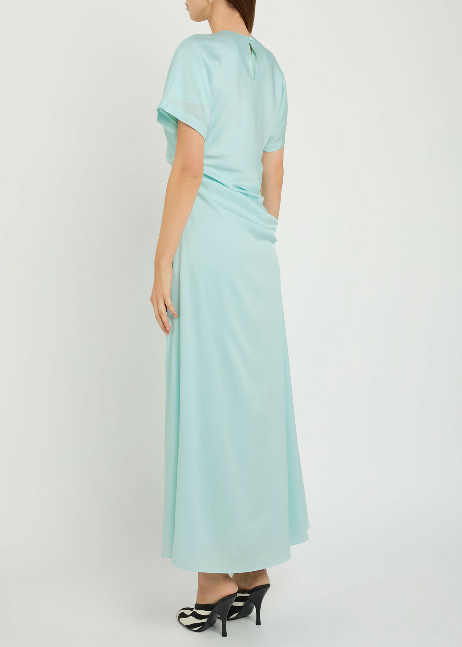 Simkhai Marabella Draped Satin Maxi Dress Light Blue
