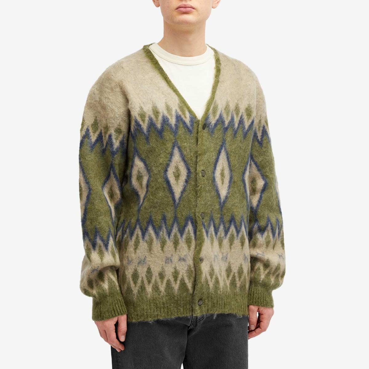 Needles Diamond Mohair Cardigan in Olive Needles Needles Diamond Mohair Cardigan in Olive Needles