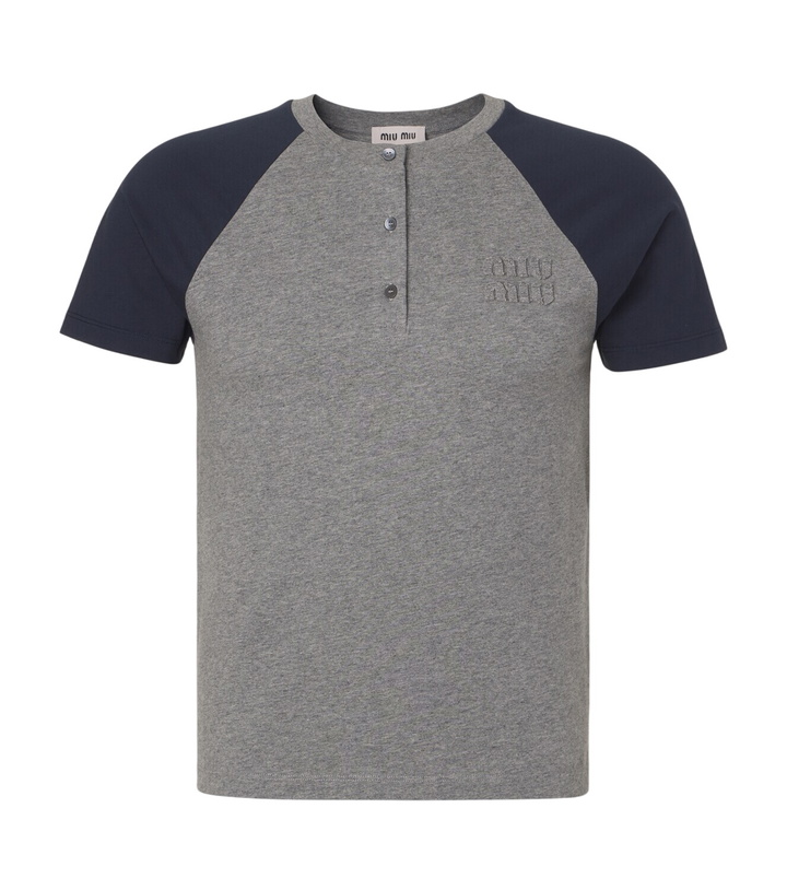 Photo: Miu Miu Logo cotton jersey Henley shirt