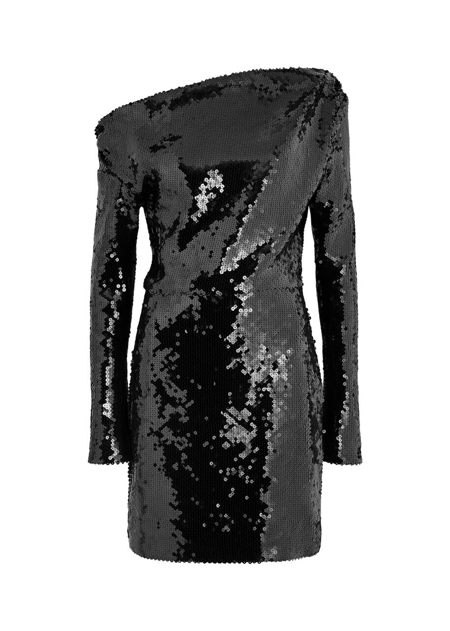 16 Arlington Lano One-shoulder Sequin-embellished Mini Dress Black