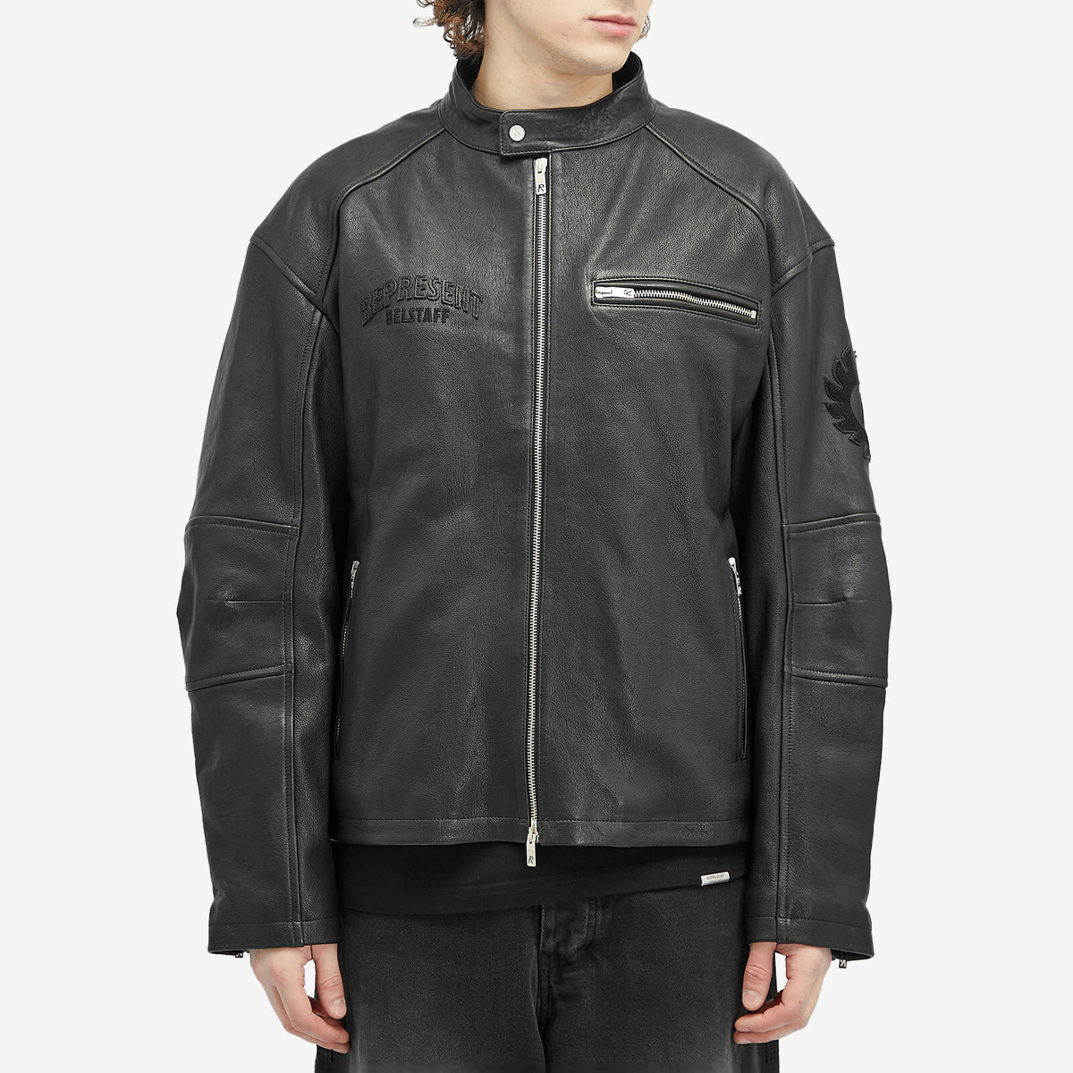 Represent Men's x Belstaff Leather Race Jacket in Black Represent
