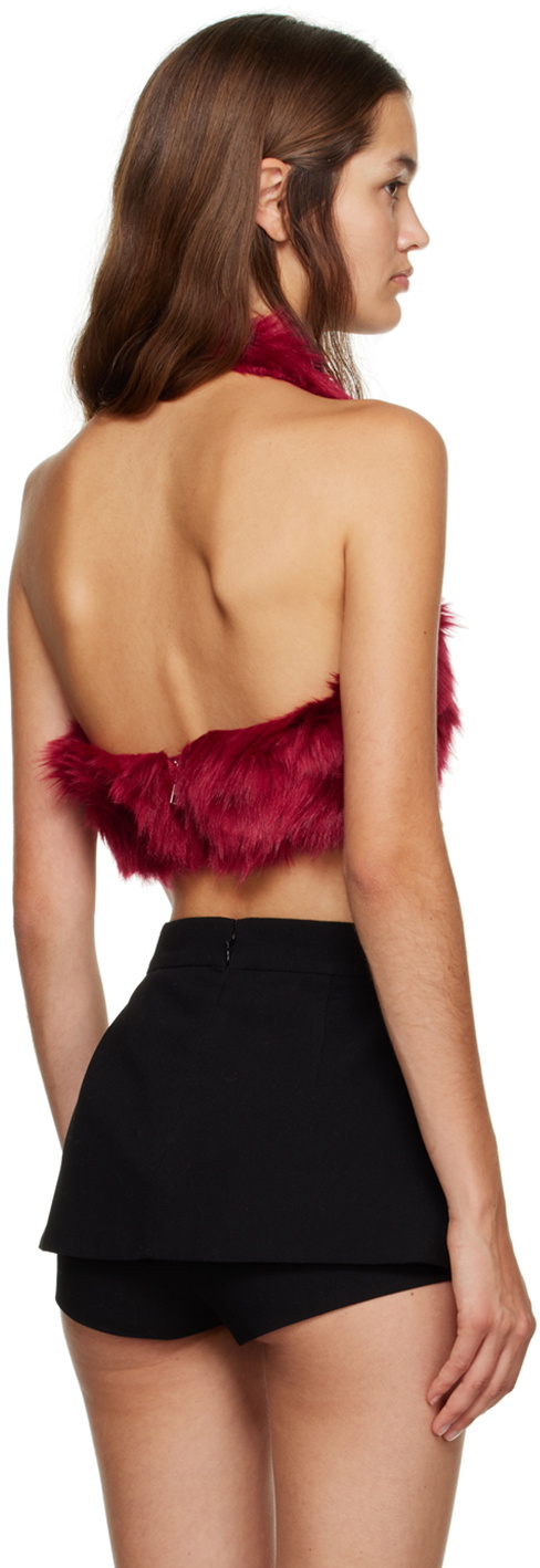 Puppets and Puppets Red Halter Faux-Fur Camisole