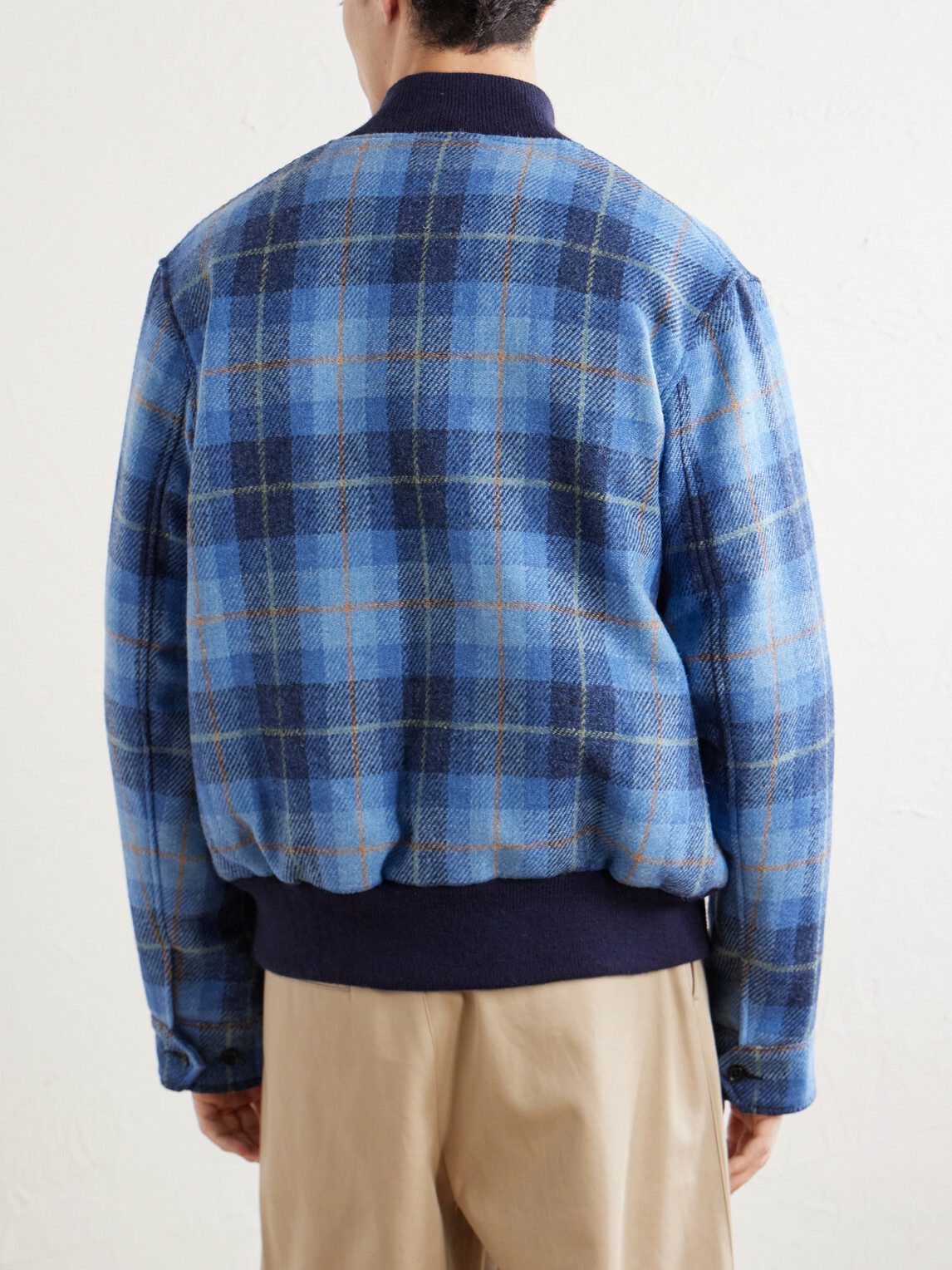 Golden Bear - Leather-Trimmed Wool Harris Tweed Bomber Jacket - Blue