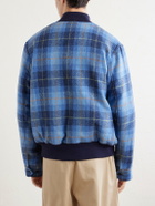 Golden Bear - Leather-Trimmed Wool Harris Tweed Bomber Jacket - Blue