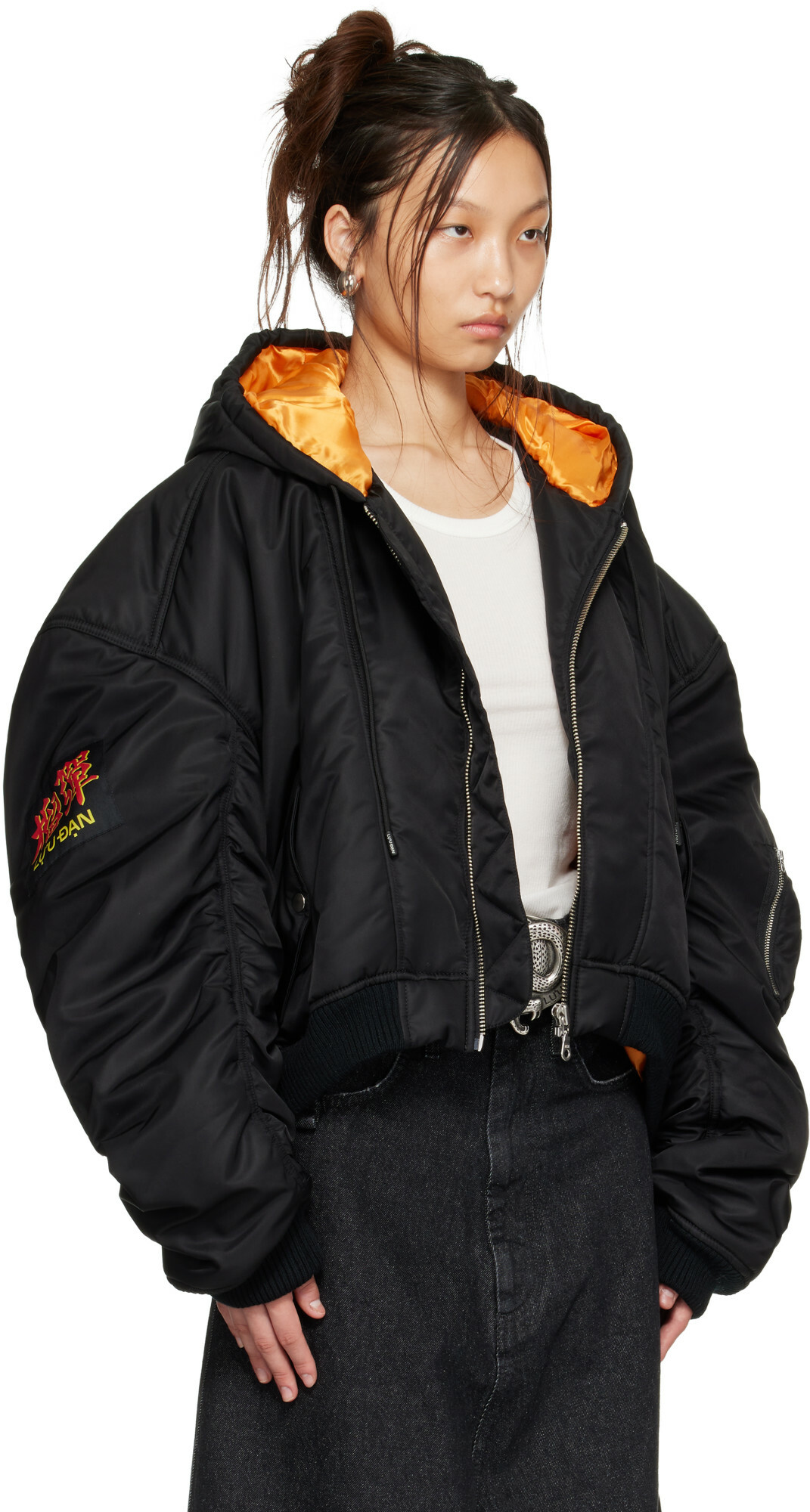 LU'U DAN Black Distorted MA1 Bomber Jacket