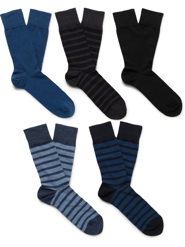 Photo: Falke - Five-Pack Happy Cotton-Blend Socks - Blue