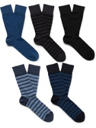Falke - Five-Pack Happy Cotton-Blend Socks - Blue