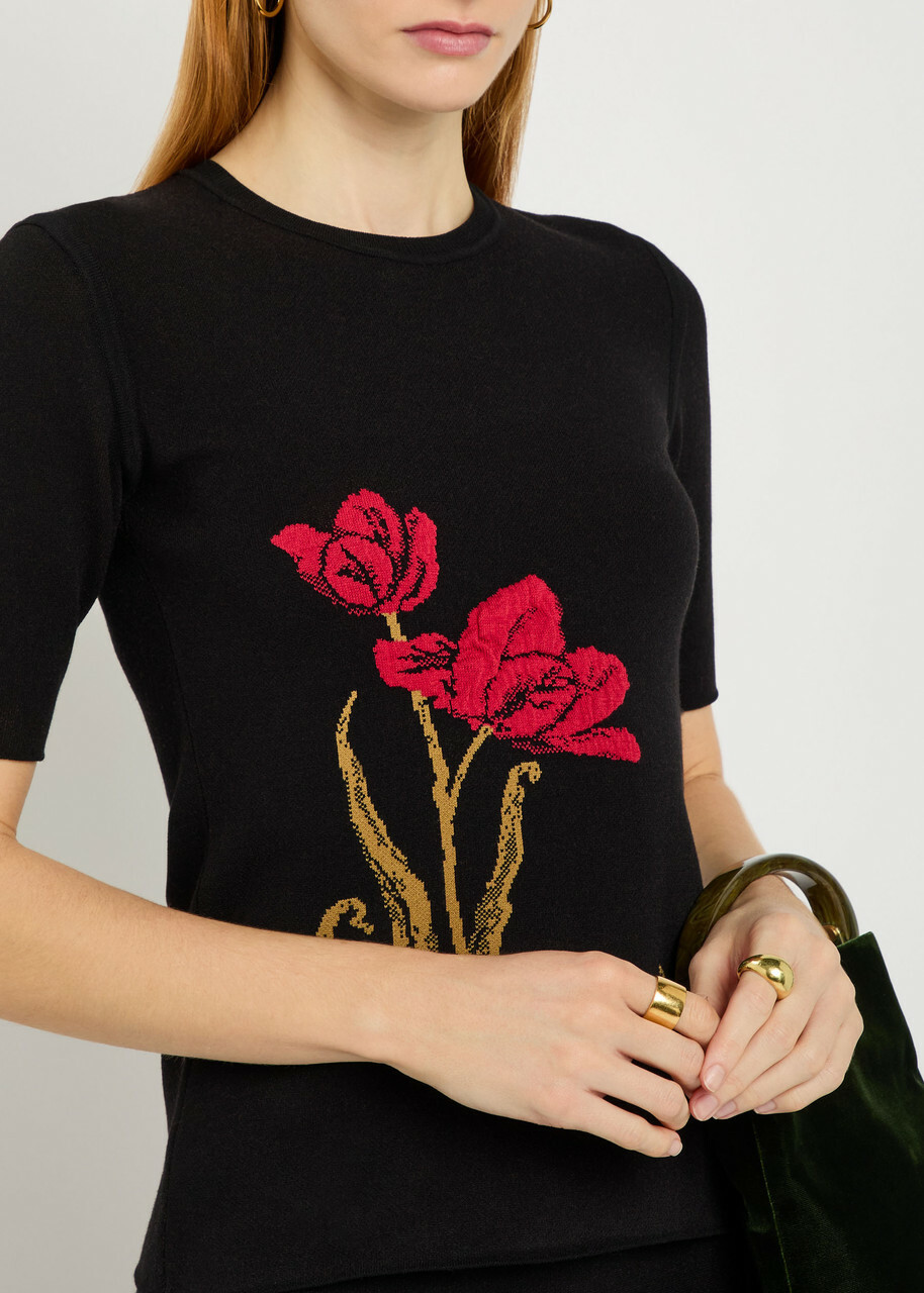 Erdem Floral-intarsia Knit T-shirt Black