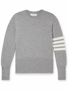Thom Browne - Slim-Fit Striped Grosgrain-Trimmed Cashmere Sweater - Gray