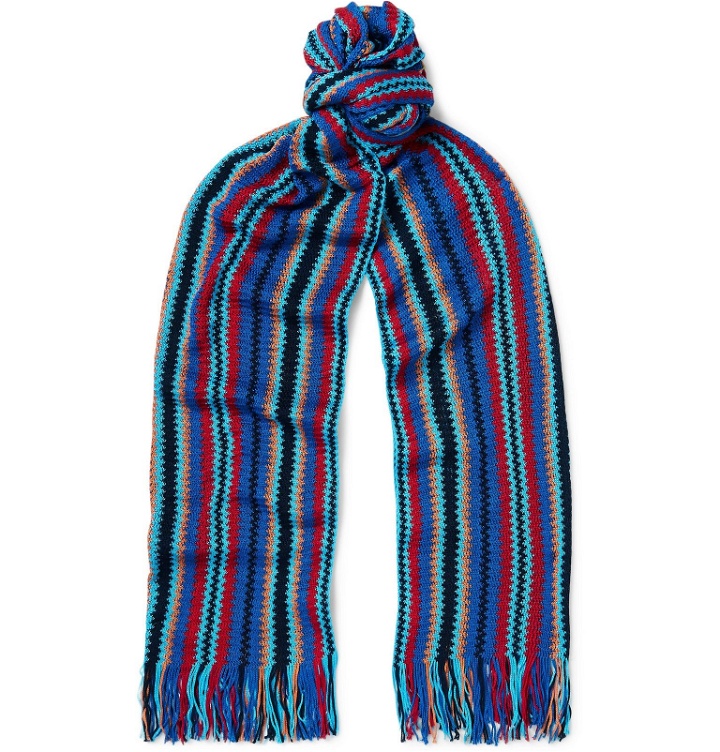 Photo: Missoni - Fringed Striped Crochet-Knit Cotton Scarf - Blue