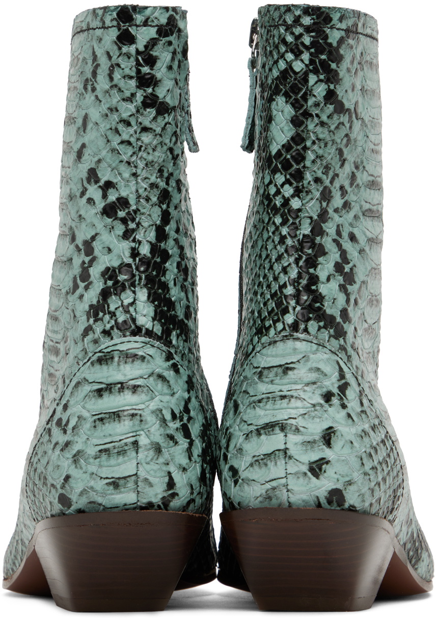 Acne Studios Blue Snake Print Ankle Boots