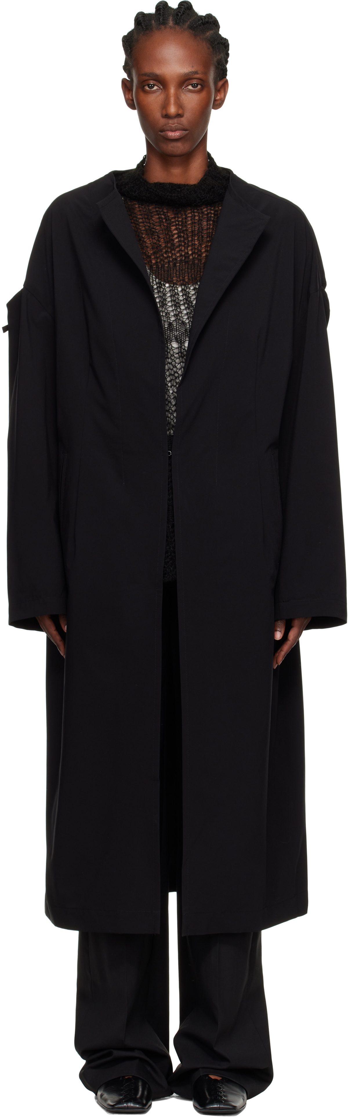 Y's Black U-Drop Sleeve Coat