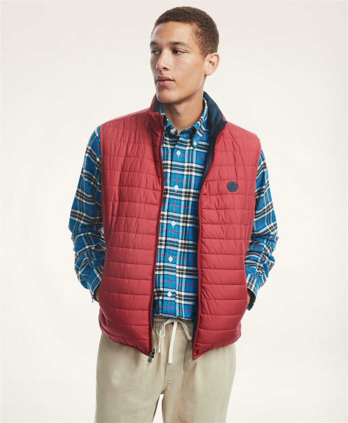 Photo: Brooks Brothers Men's Reversible Puffer Vest | Red