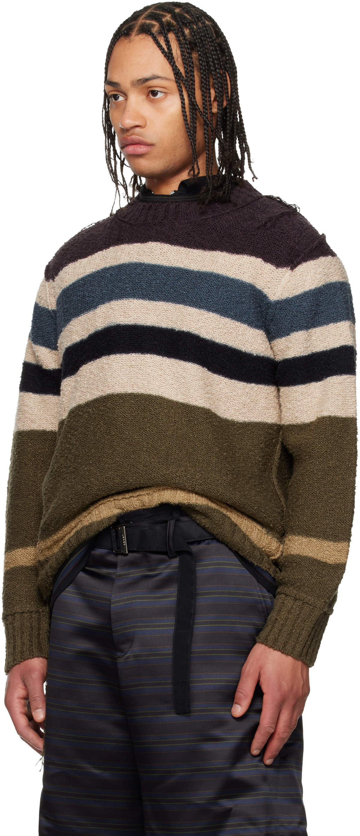sacai Multicolor Horizontal Stripe Knit Pullover Sweater