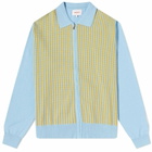 Checks Downtown Men's Zip–through Polo Shirt in Sky Blue/Mustard