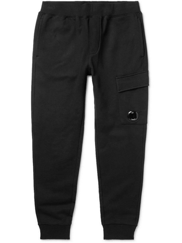 Photo: C.P. COMPANY - Slim-Fit Tapered Logo-Appliquéd Fleece-Back Cotton-Jersey Cargo Sweatpants - Black - S