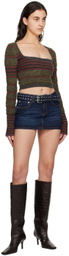 Danielle Guizio Blue Belted Denim Miniskirt