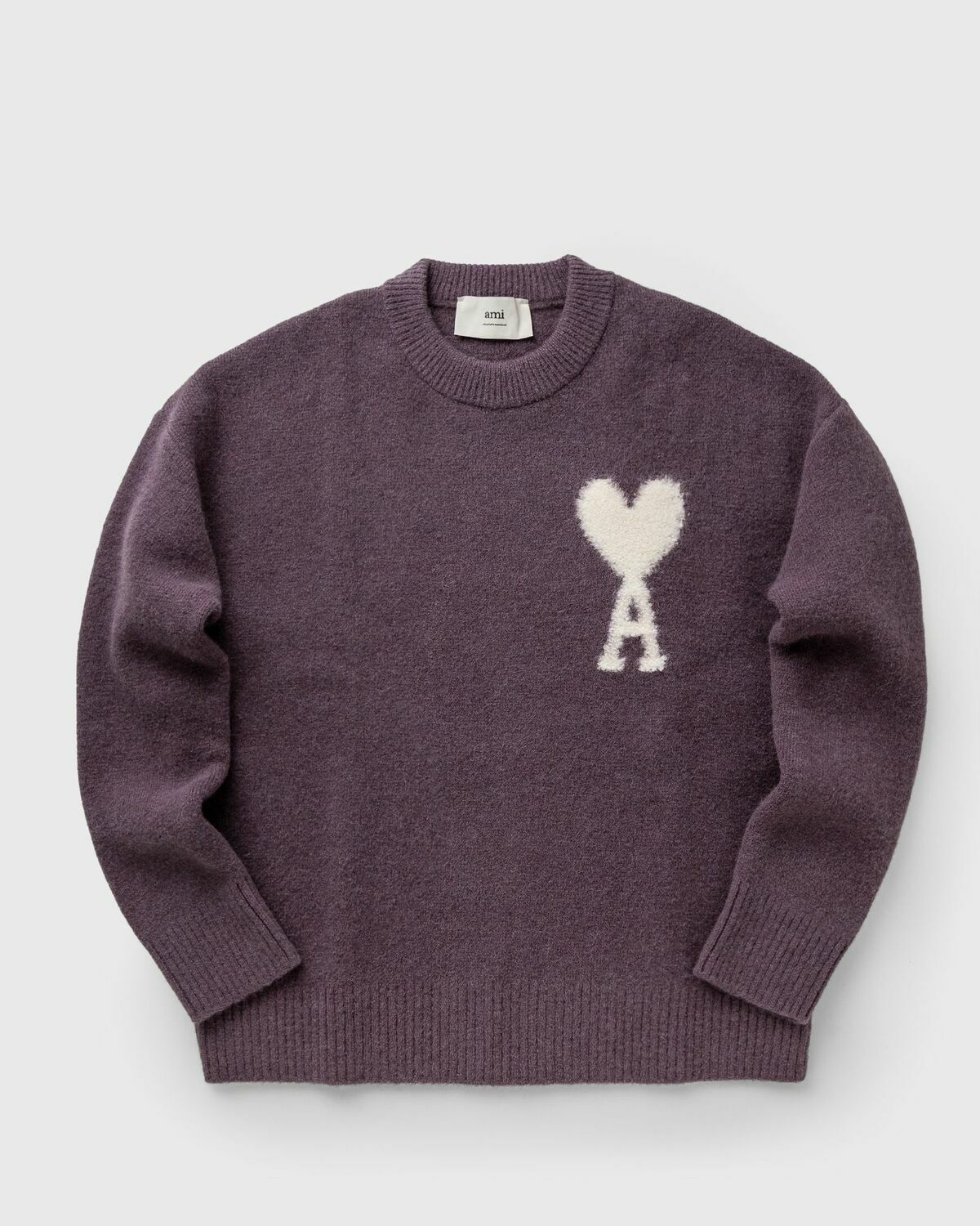 Ami Paris Off White Ami De Coeur Crew Neck Sweater Purple