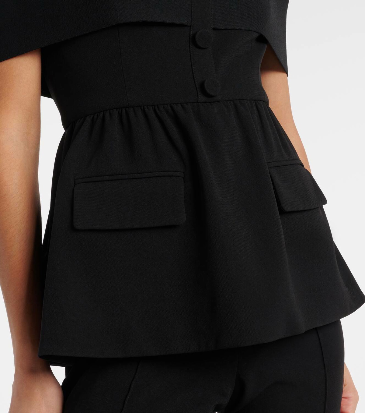 Self-Portrait Off-shoulder peplum crêpe jumpsuit