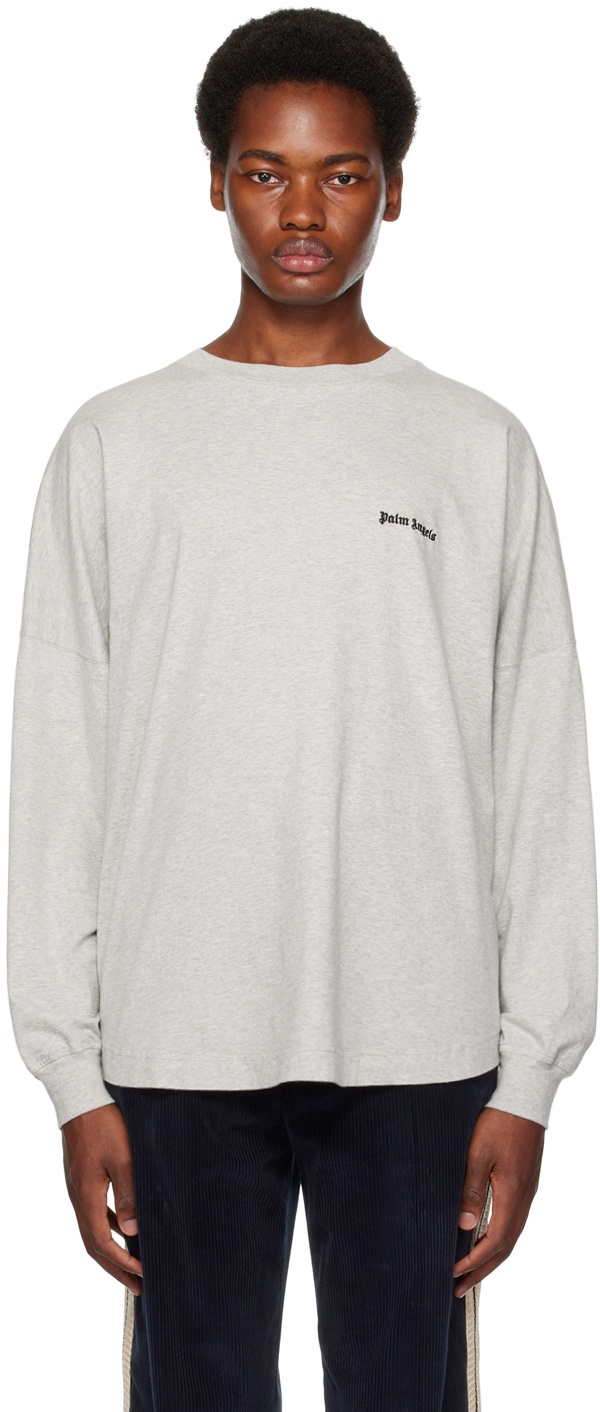 Palm Angels Gray Embroidered Long Sleeve T-Shirt Palm Angels