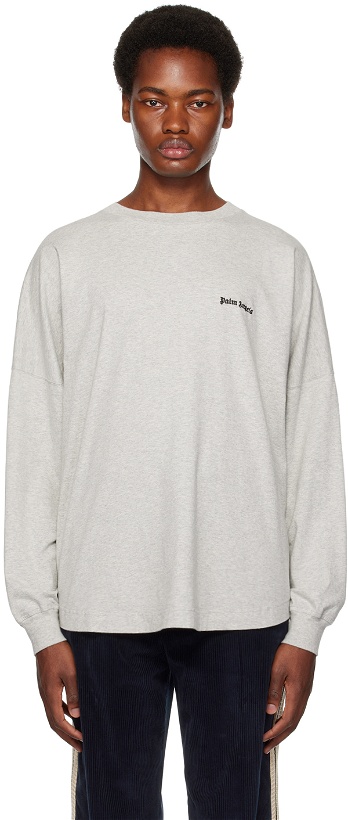 Photo: Palm Angels Gray Embroidered Long Sleeve T-Shirt
