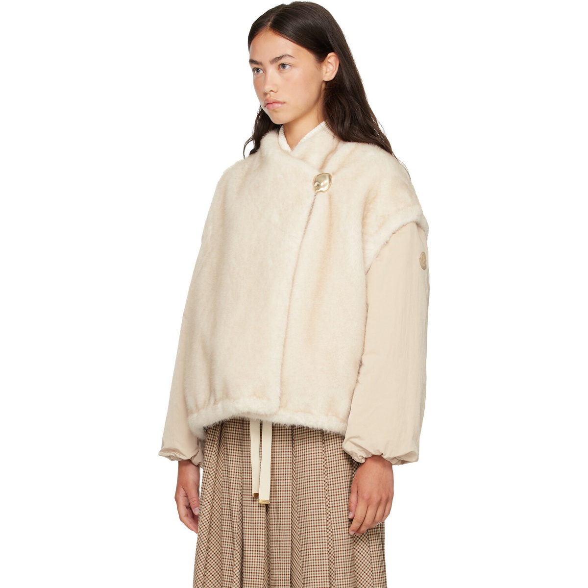 Moncler Off-White Chardonneret Faux-Fur Jacket