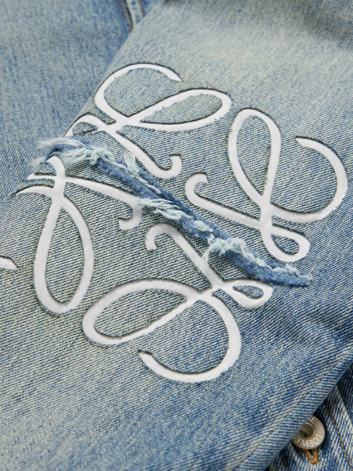LOEWE - Logo-Embroidered Distressed Denim Overshirt - Blue