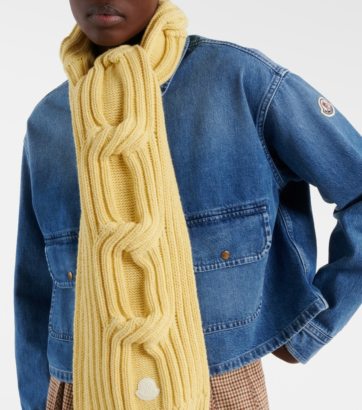 Moncler Cable-knit wool and cashmere scarf
