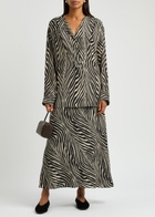 BY Malene Birger Fayette Zebra-print Matte Satin Blouse Black