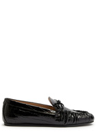 Stuart Weitzman Britt Bow Crocodile-effect Patent Leather Loafers Black