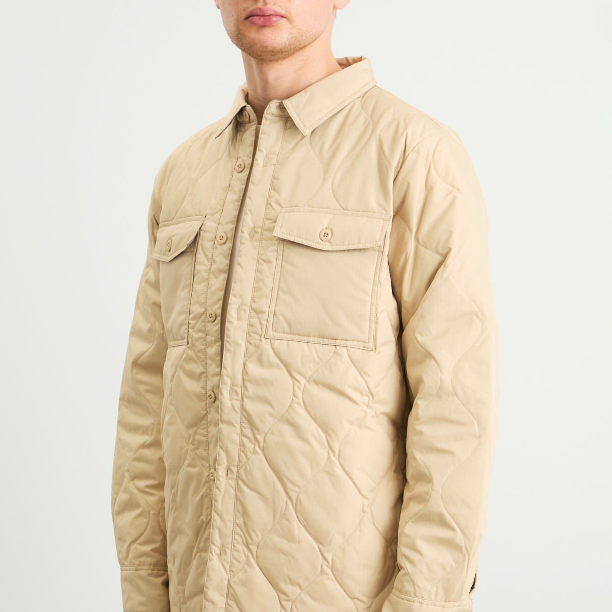 Taion Men's Military Down Shirt in Cream