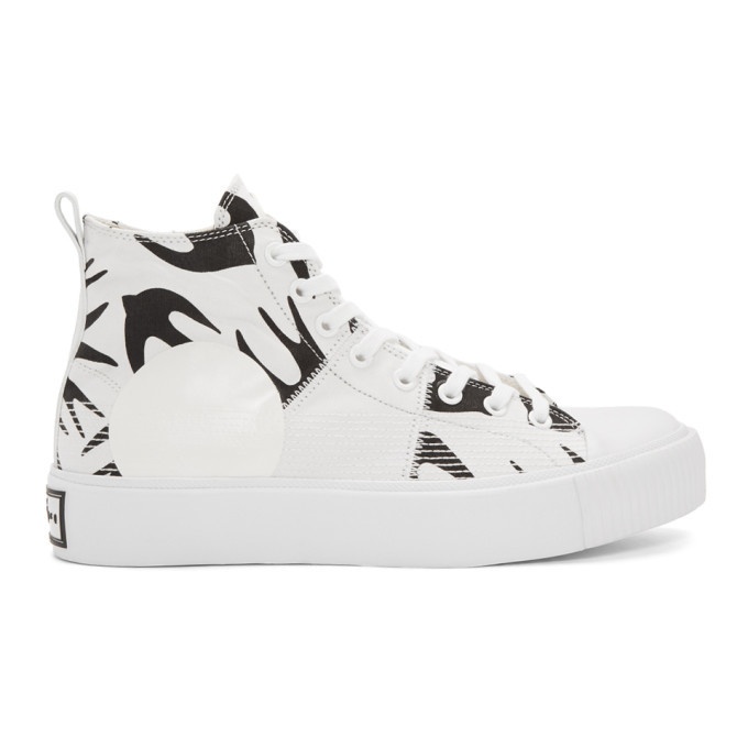Photo: McQ Alexander McQueen White and Black Plimsoll Platform High Sneakers