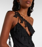 Blumarine Asymmetric lace-trimmed midi dress