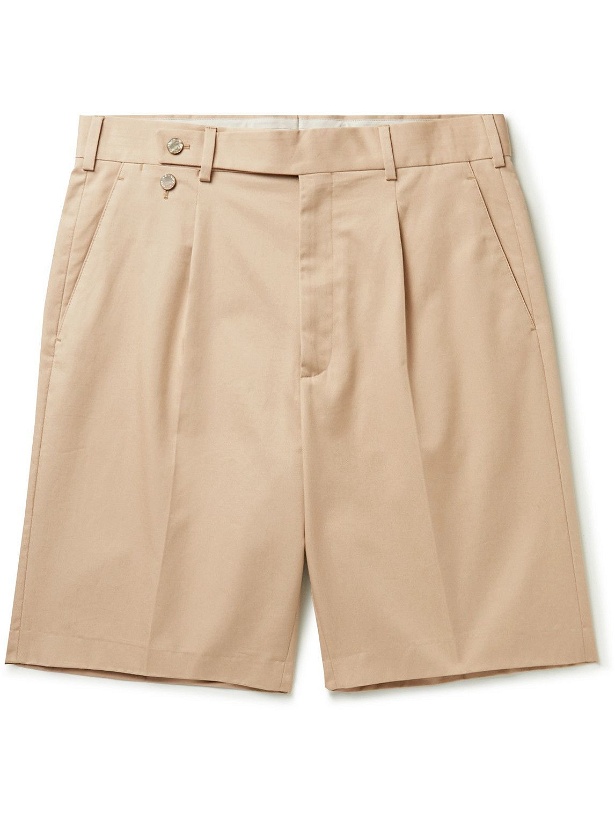 Photo: Agnona - Pleated Cotton-Gabardine Bermuda Shorts - Orange