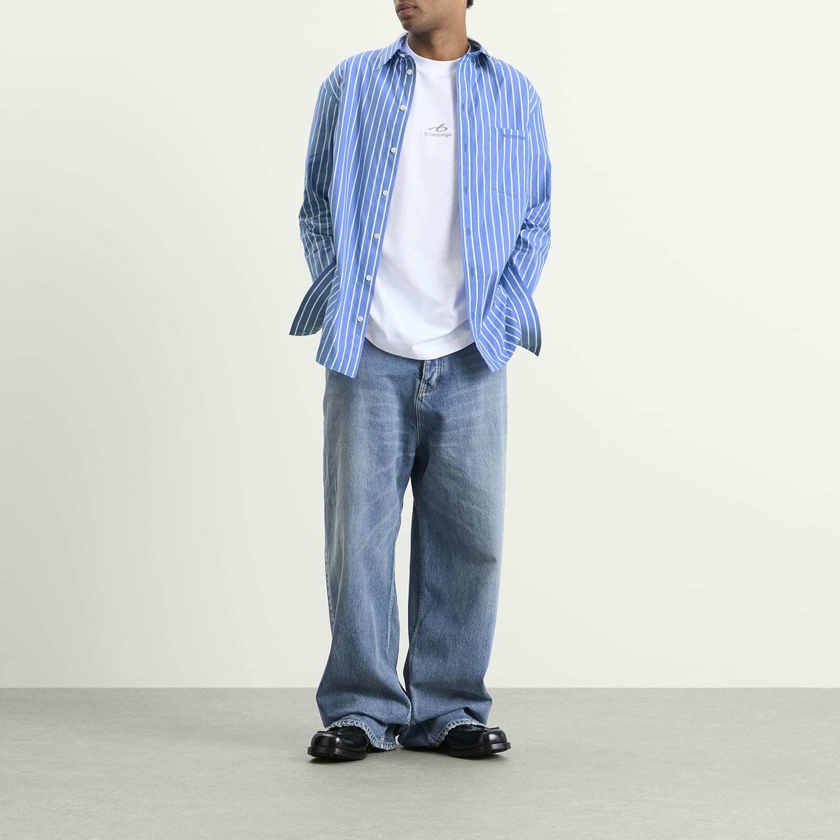 Balenciaga Men's Stripe Regular Fit Shirt in Blue/White