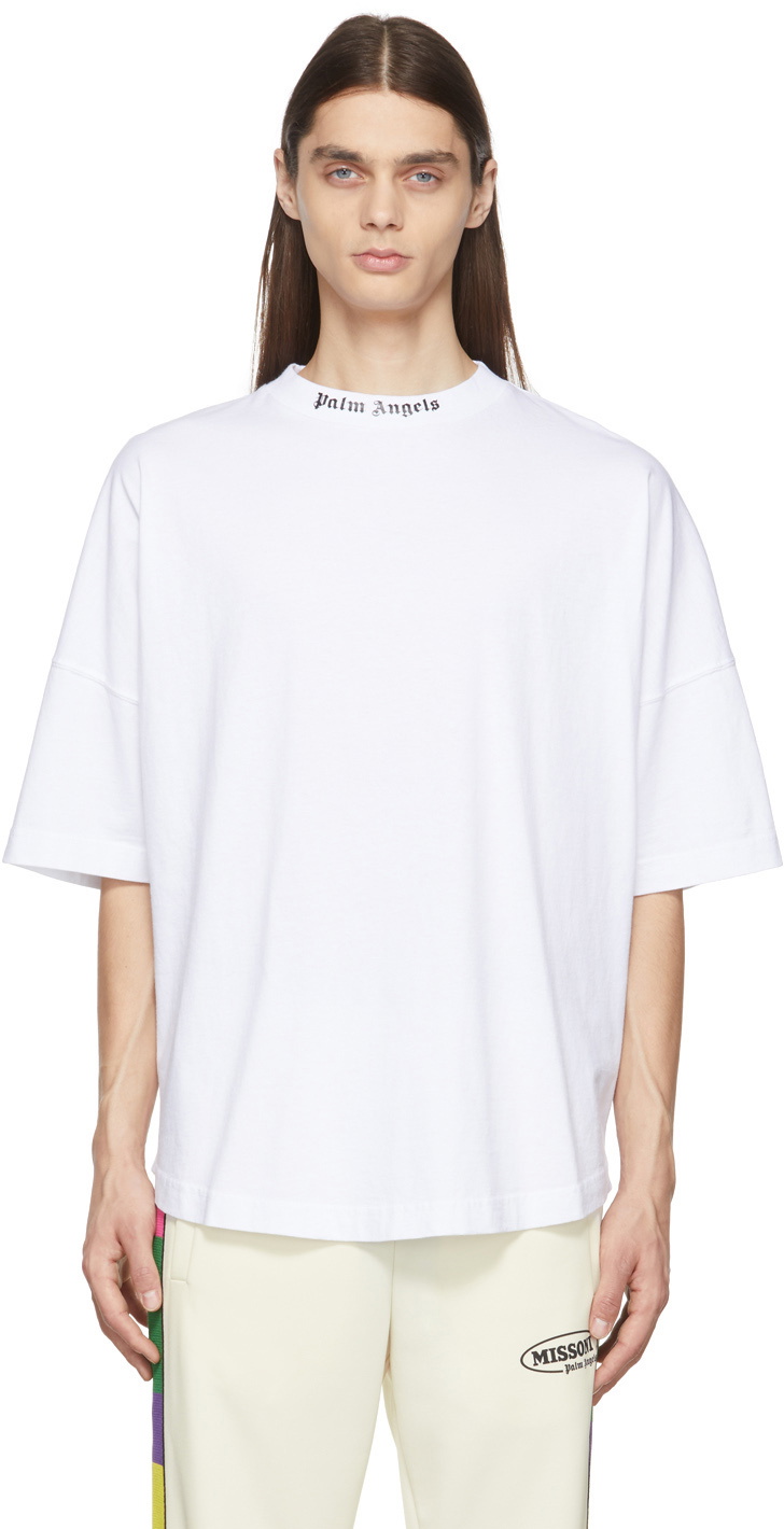 Palm Angels White Double Logo T-Shirt Palm Angels