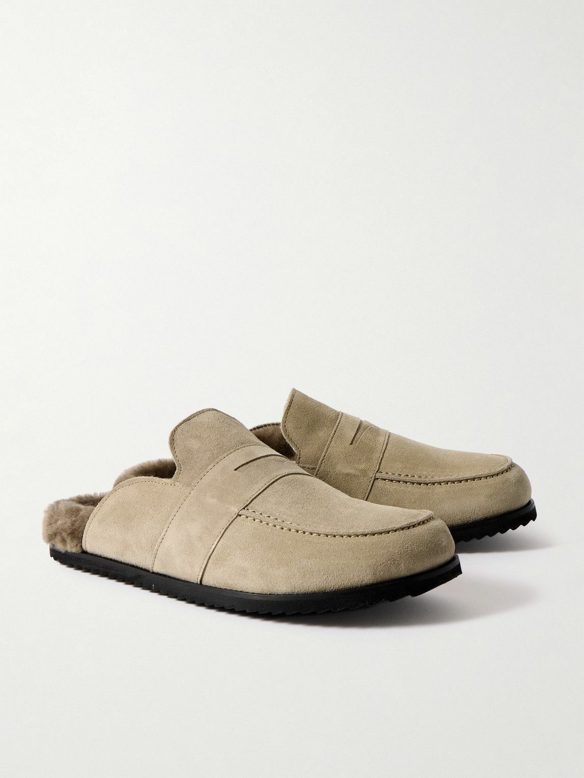 Mr P. - David Shearling-Lined Suede Slippers - Brown