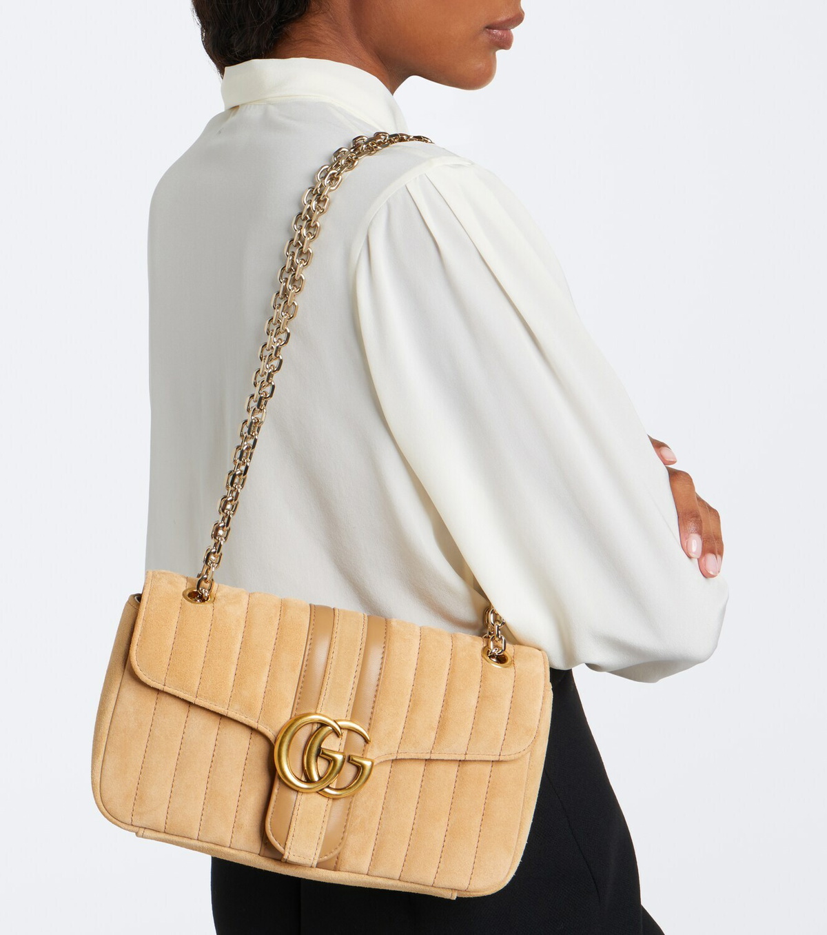 Gucci Jetset GG Marmont Medium suede shoulder bag