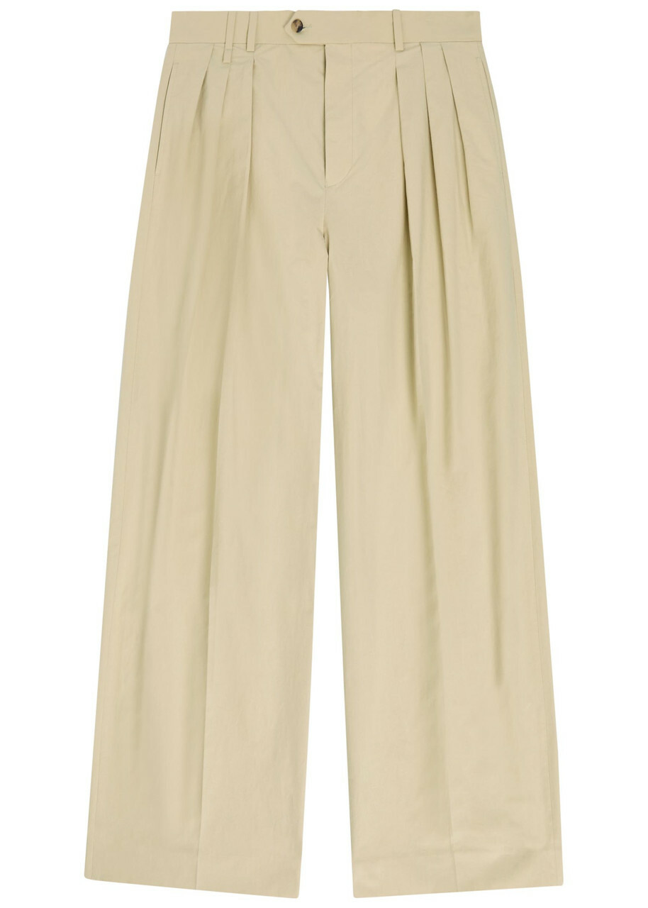 Calvin Klein Baxter Pleated Wide-leg Cotton Trousers Off White