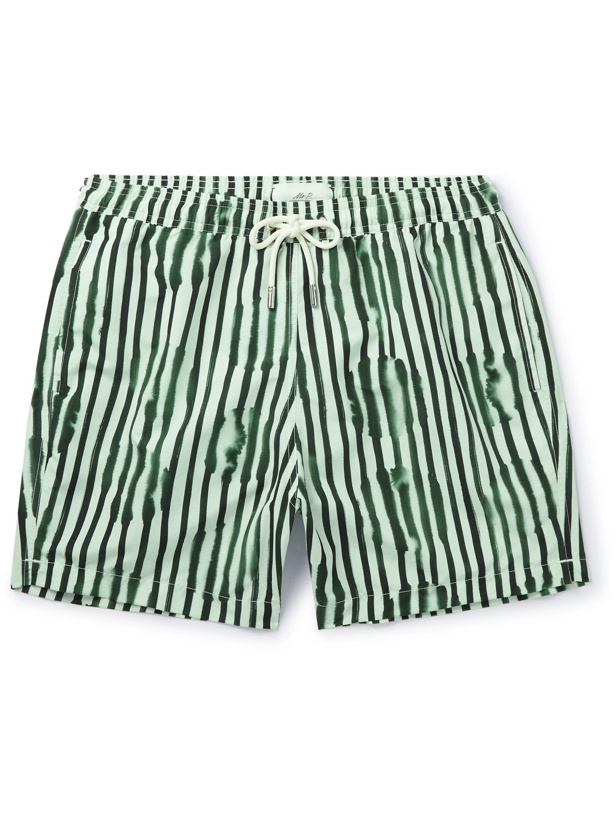 Photo: MR P. - Mid-Length Striped Swim Shorts - Green - XS