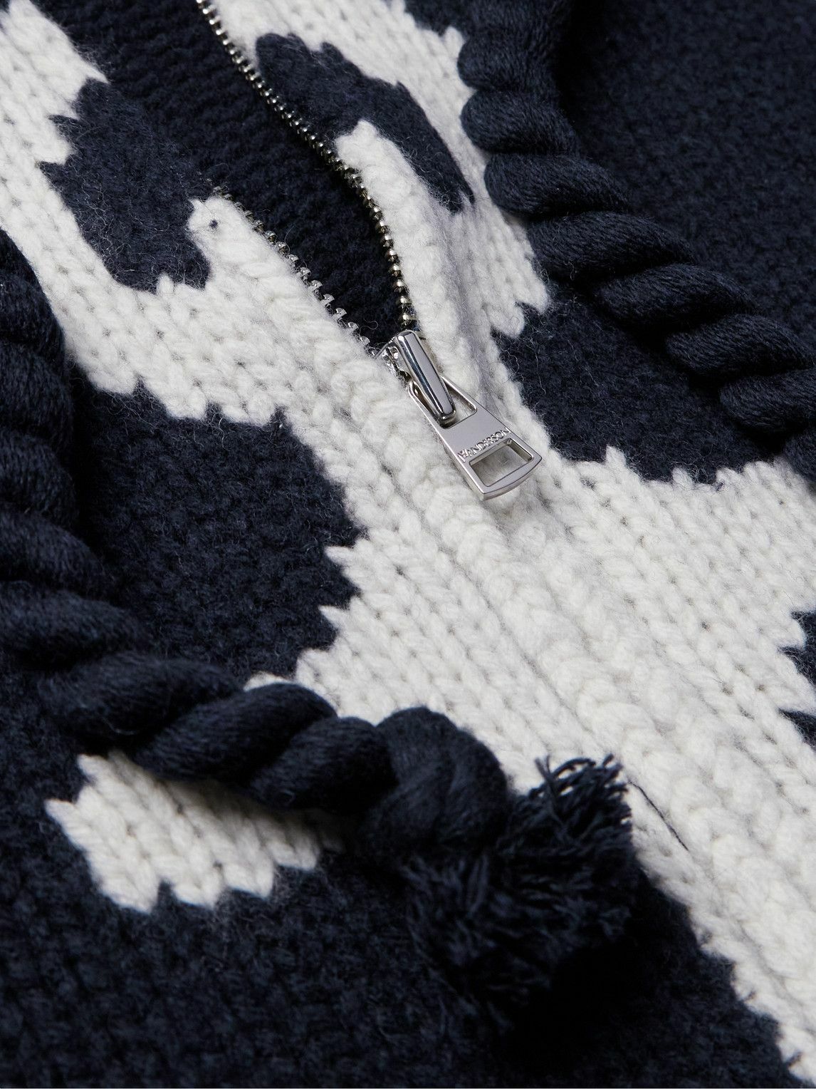JW Anderson - Logo-Intarsia Wool Zip-Up Hoodie - Blue JW Anderson
