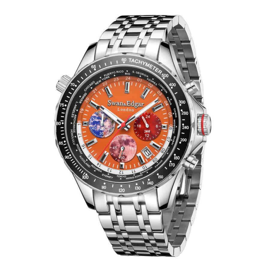 Swan & Edgar Hybrid-Steel Chronograph Quartz Orange Dial Mens Watch SE01000W2