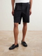 3sixteen - Safari Straight-Leg Pleated Cotton-Poplin Shorts - Black