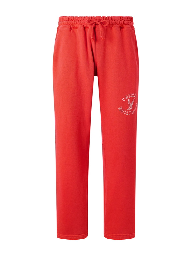 Photo: Cherry Los Angeles - Hollywood Straight-Leg Logo-Print Cotton-Jersey Sweatpants - Red