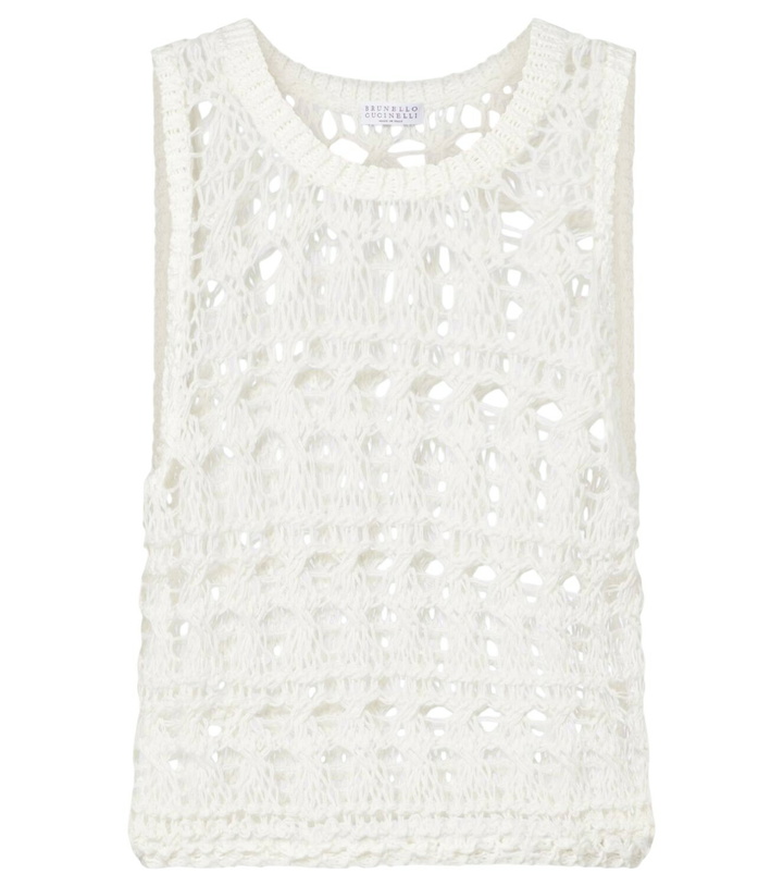 Photo: Brunello Cucinelli Open-knit jute and cotton-blend top