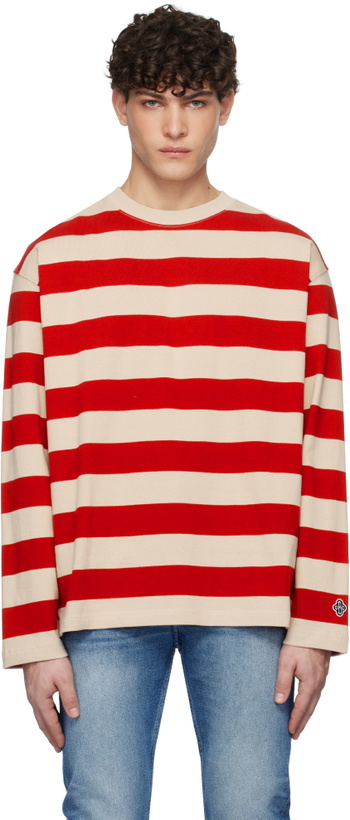 Photo: Uniform Bridge Red & Beige Striped Border T-Shirt