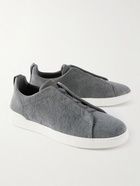 Zegna - Triple Stitch Leather-Trimmed Canvas Sneakers - Gray