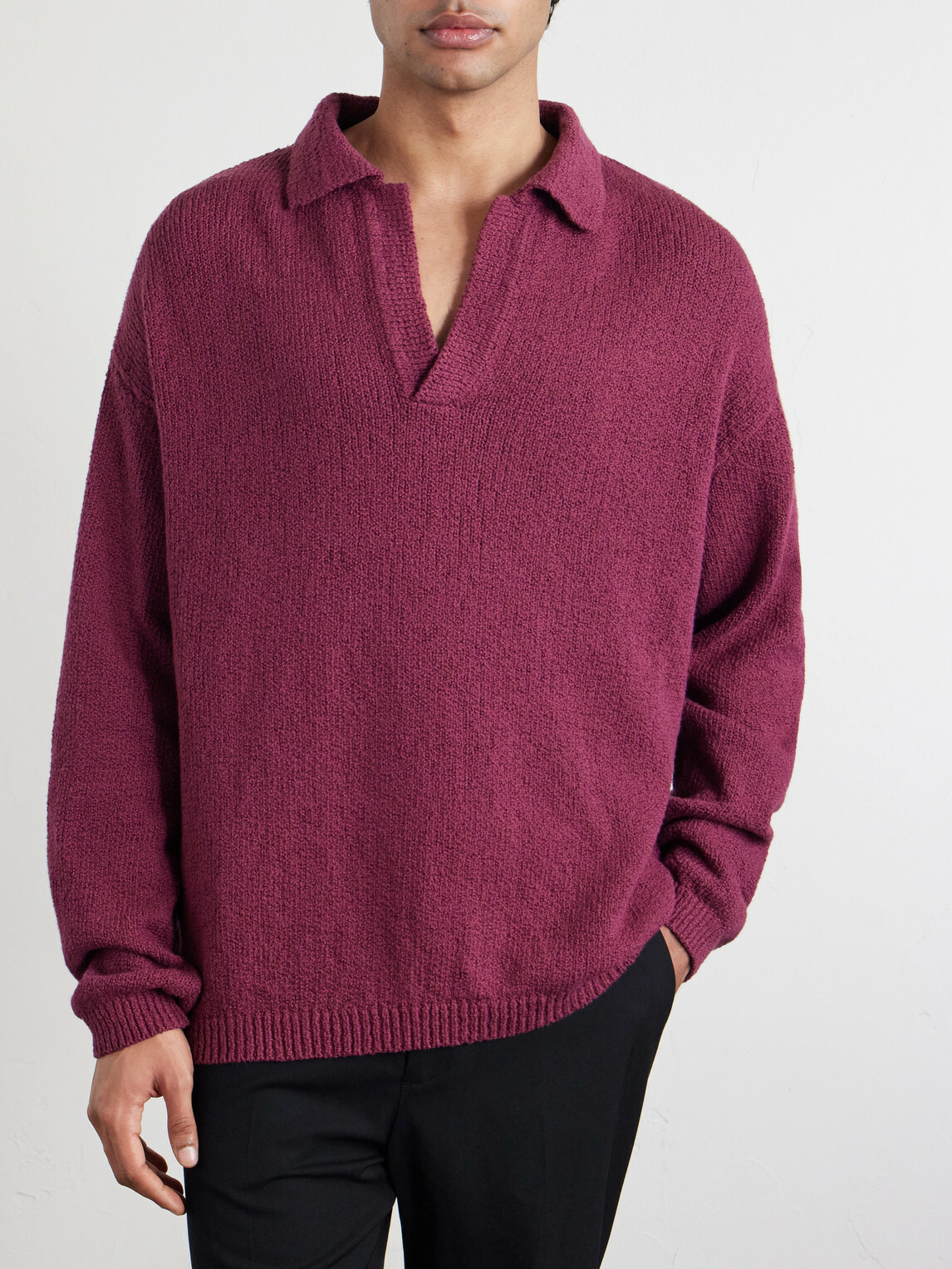 A Kind Of Guise - Marabou Organic Cotton-Bouclé Polo Sweater - Red